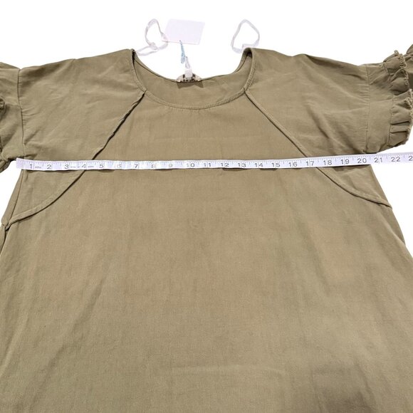 Umgee Short Sleeve Round Neck Ruffle Trim Olive Green Dress w/ Pockets Sz S NWT - Picture 8 of 9